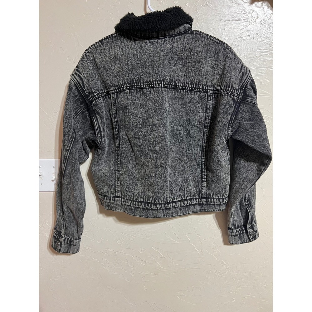 Forever 21 Womens Black Acid Wash Sherpa Lined Denim Trucker Jacket‎ Small S - Picture 9 of 10